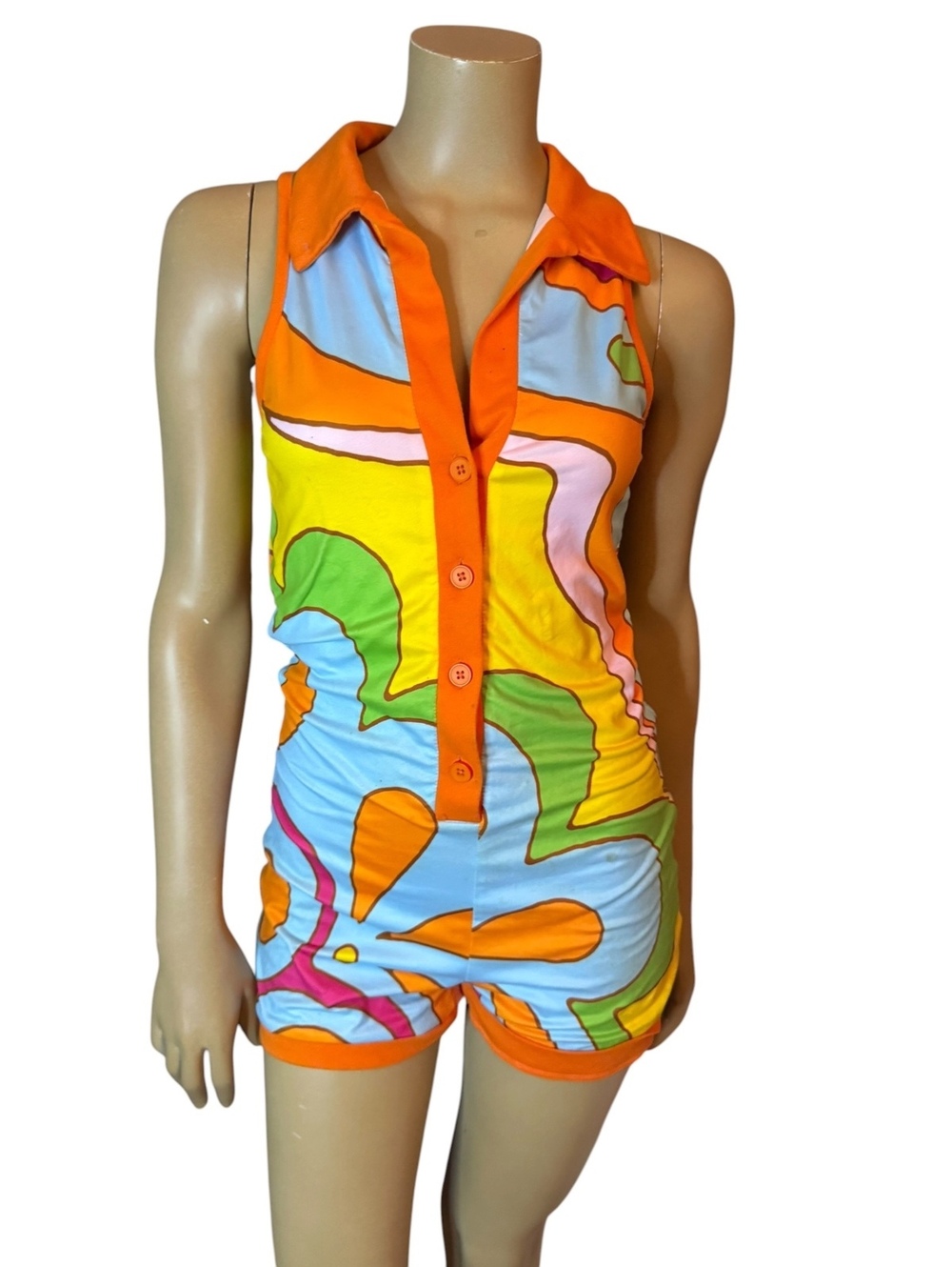 Psychedelic Groovy 60s 70s inspired Stretchy Retro Mod Romper Brady Bunch